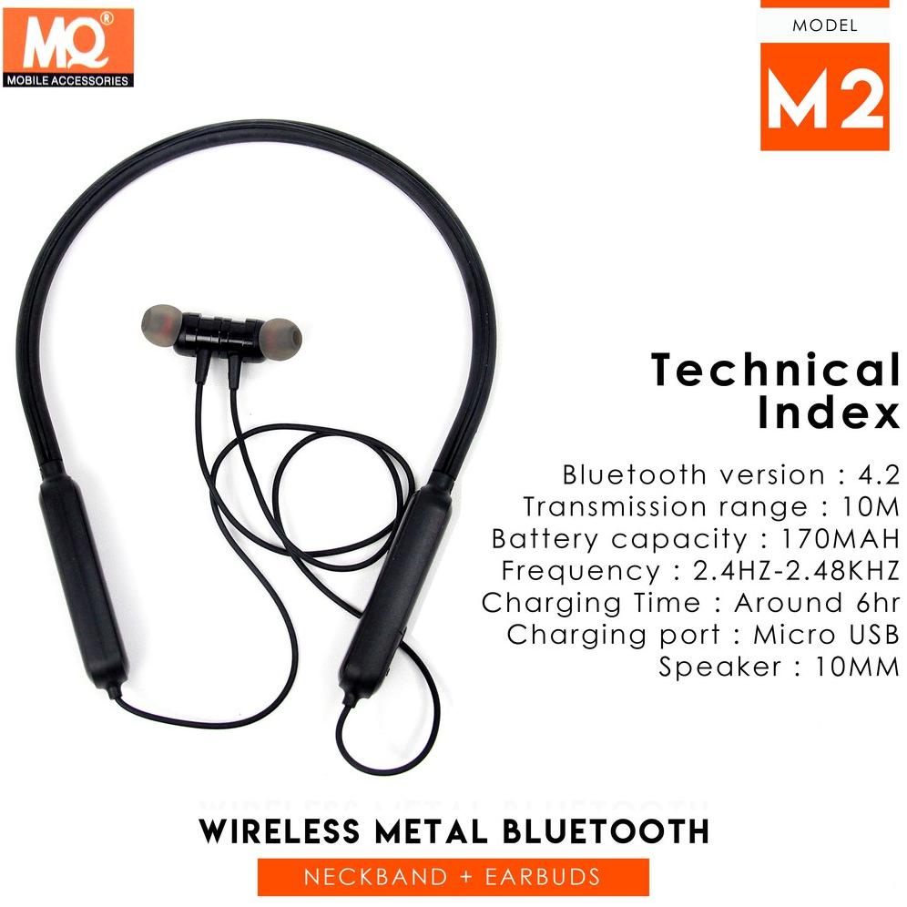 Mq Sport Bluetooth Earphone Wireless Headset Neckband Stereo With Magnetic Buds M2