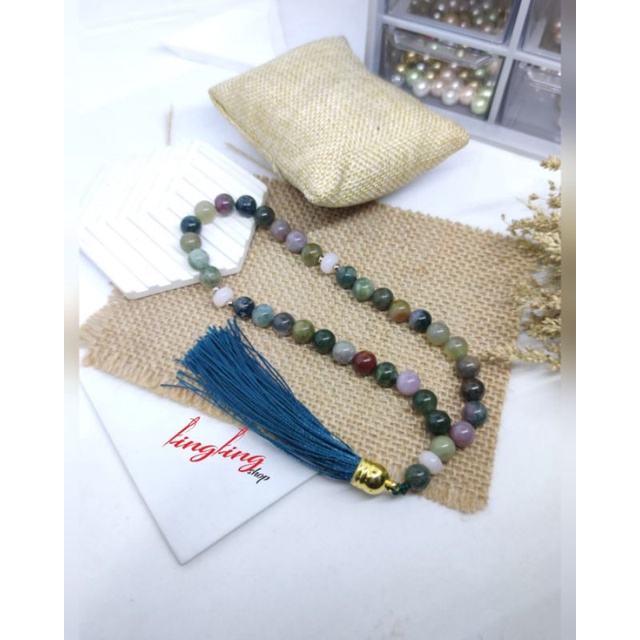Tasbih batu cantik, tasbih batu Indian, tasbih batu giok hijau