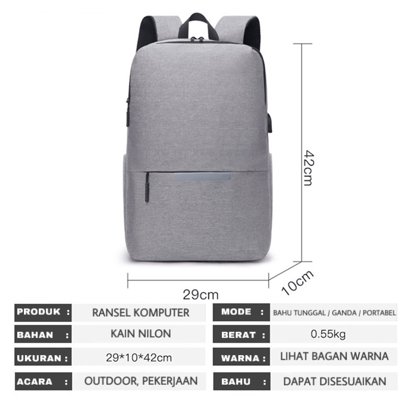 Bopai Tas Punggung Ransel Pria USB Charger Backpack Kuliah Fashion t Ransel Laptop Kerja Tas Sekolah Anti Air TR208