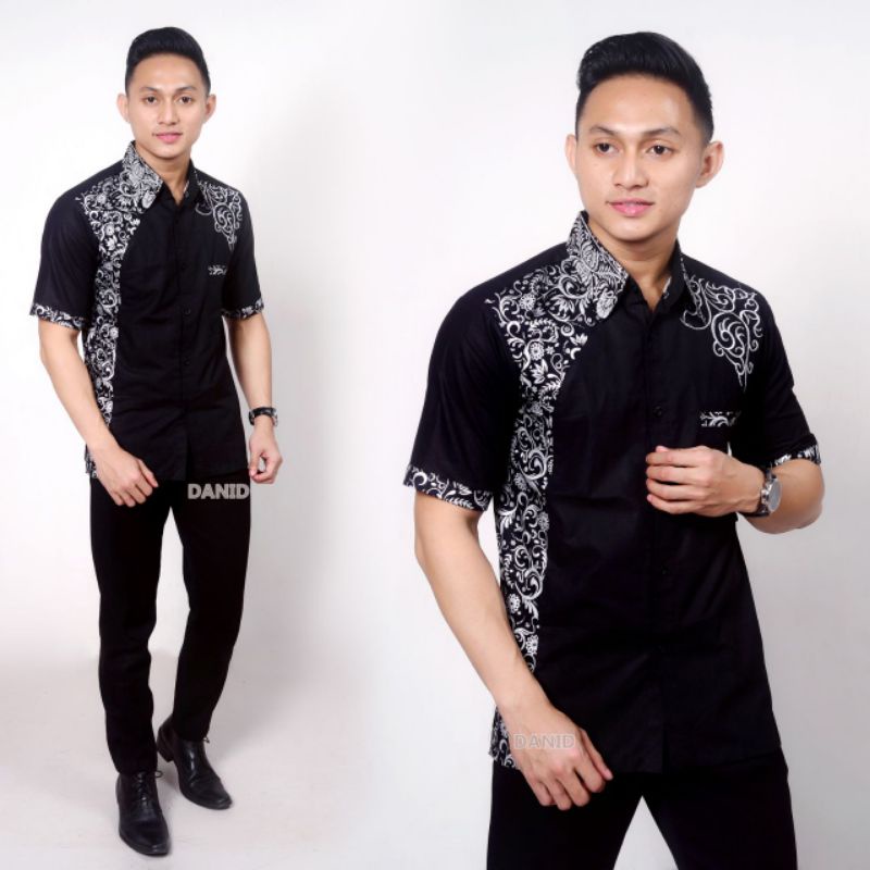 BAJU MUSLIM PRIA- KEMEJA KOKO KOMBINASI BATIK BORDIR