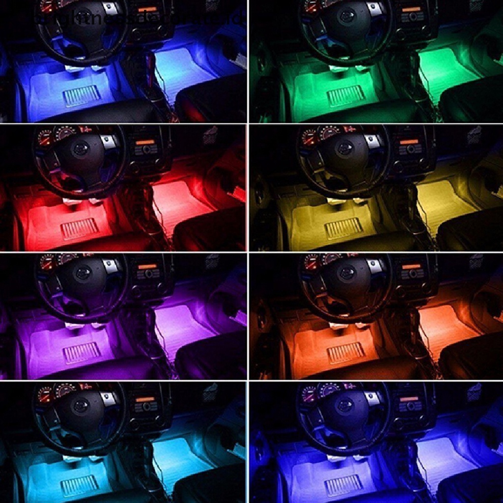 4 Pcs Lampu Strip 12 Led Rgb Dengan Usb Pengisi Daya Untuk Dekorasi Interior Mobil
