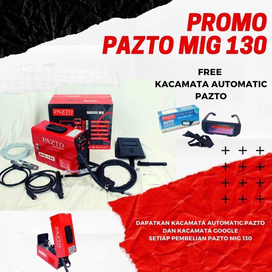 PAZTO MESIN LAS MIG 130 A CO2 TANPA GAS WELDING MIGi GASLESS JAPAN