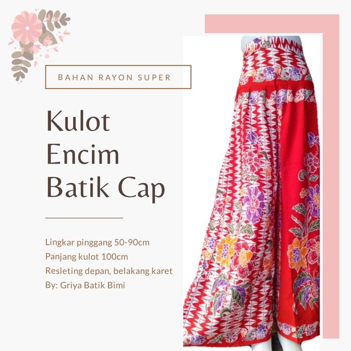 Celana kulot panjang batik encim warna merah terang kualitas premium