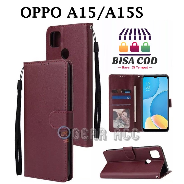FLIP CASE OPPO A15/A15S-FLIP COVER DOMPET CASING-WALLET LEATHER CASE FLIP SARUNG BUKU FLIP LEATHER C