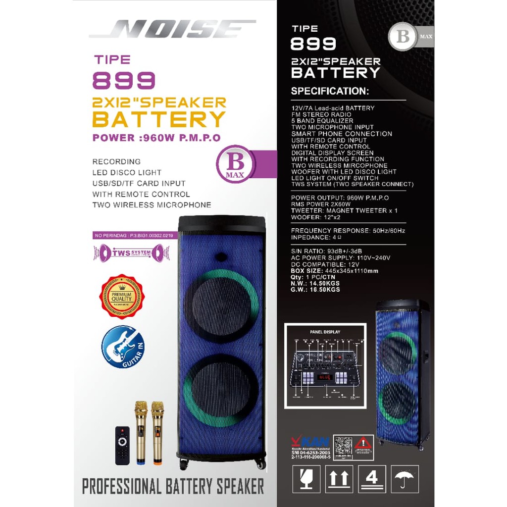 SPEAKER AKTIF 12 INCH DOUBLE WOOFER NOISE 899 B MAX PORTABLE SPEAKER