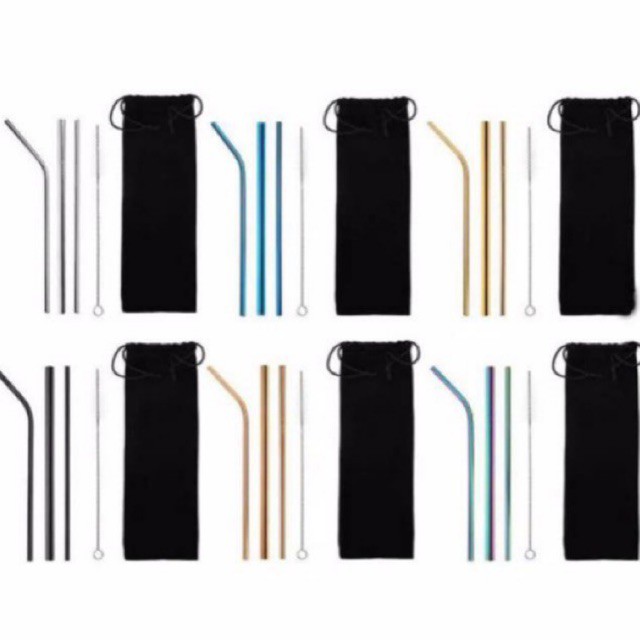 CUSTOM POUCH Stainless Straw / Sedotan Stainless Bordir Sablon Logo Souvenir