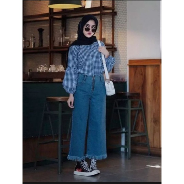 (Gratis Ikat Pinggang) Celana Kulot Jeans Wanita / Celana Kulot Rawis Murah / Celana Kulot Rawis Kek