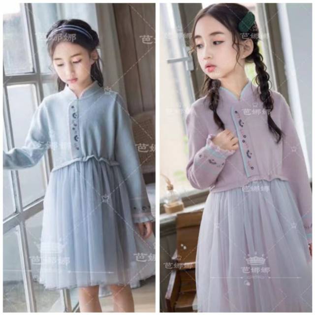 Dress kaos rajut kombinasi tile import anak perempuan cewek