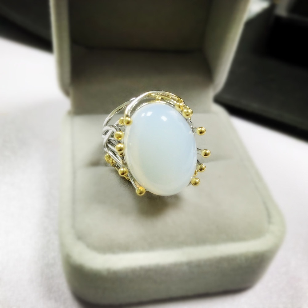 Hu Hu Hu Hu Hu Alat Bantu Pasang Kacamata♡ Cincin Wanita Hias Topaz Imitasi Bentuk Oval Warna Ganda Gaya Vintage Untuk Pernikahanpertunangan