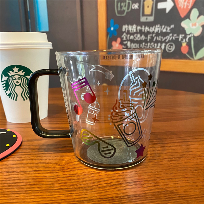 300ML Starbucks Cup Bear Kaca Musik Pelangi Coffee Cup Glass Mug