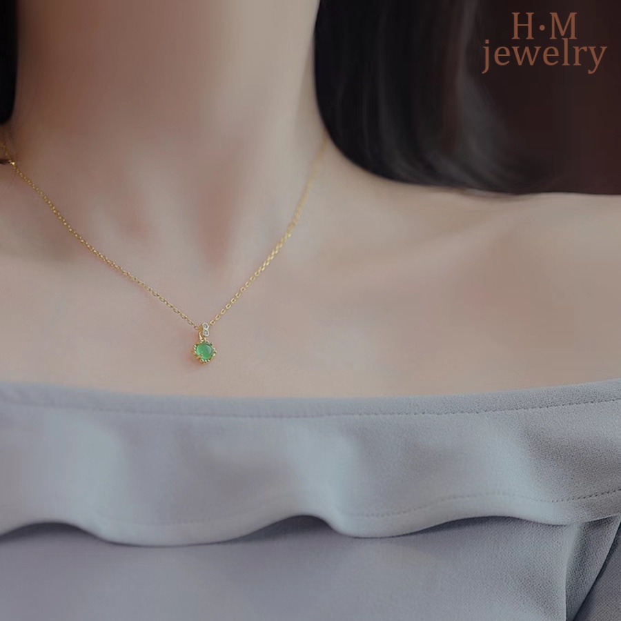 Kalung Retro Elegan Simple Dengan Liontin Batu Giok Chalcedony Hetian Untuk Wanita 2022