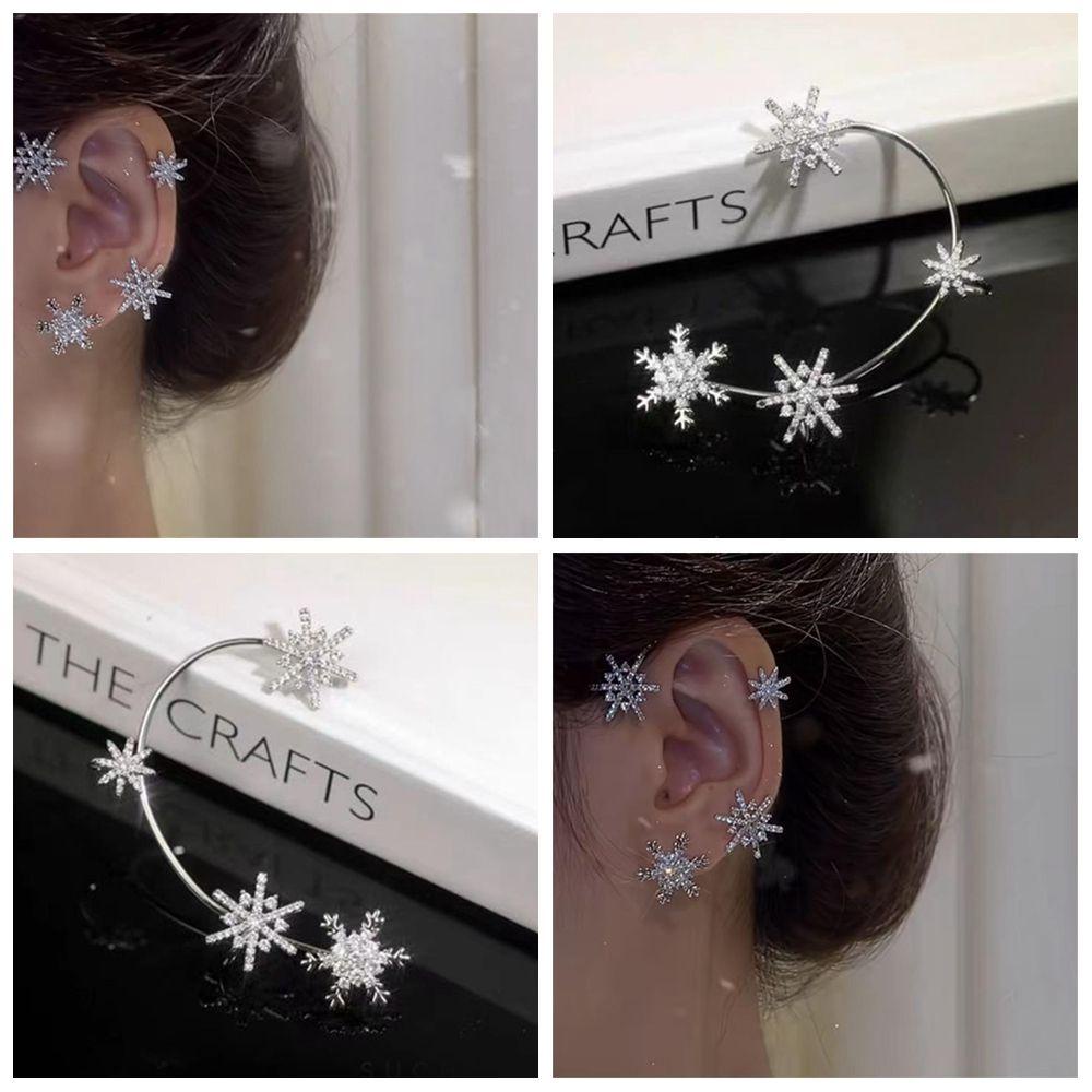 Solighter Snowflake Ear Wrap Pesta Hadiah Natal Tanpa Tindik Untuk Wanita Pria Anting Tragus