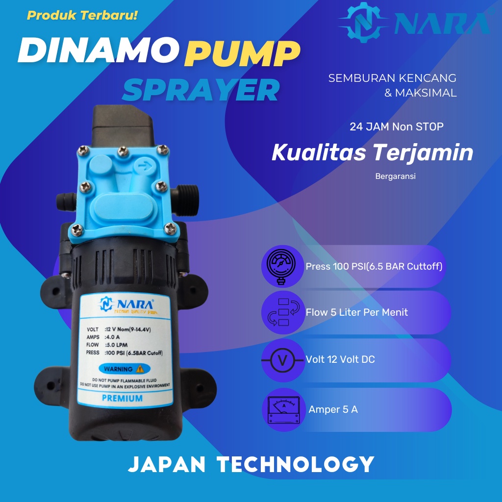 Dinamo Pompa DC 12V NARA 5 Lpm 100 Psi Pump Sprayer Pertanian