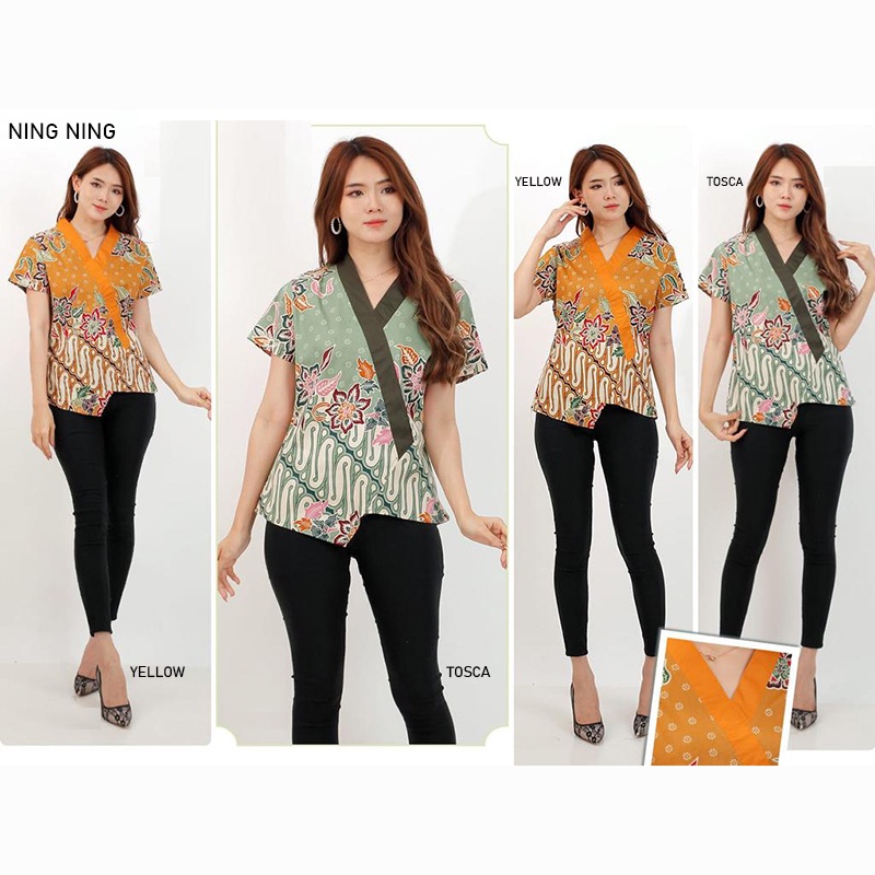 Evercloth Ningning Atasan Batik Jumbo Lengan Pendek Model Kimono Blouse Batik Perempuan Baju Batik Cewek Katun Stretch