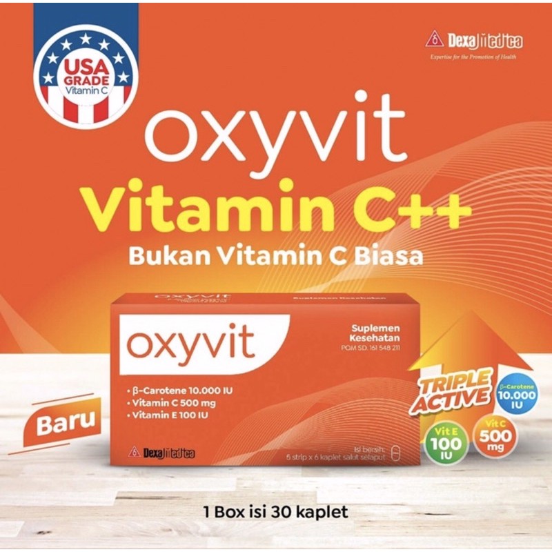 Oxyvit box 30 kaplet | Strip 6 tablet ( Vit C + antioksidan lengkap daya tahan tubuh )