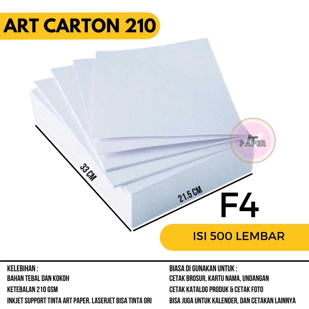 

Kertas Art Carton 210 gsm F4 isi 500 lembar / Art Carton 210 gsm F4 / Art Carton F4