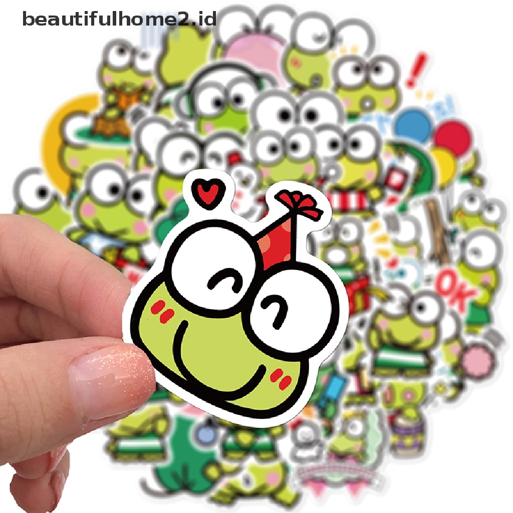 (Beautifulhome2.Id) 50pcs Stiker Motif Anime Kero Keroppi Untuk Dekorasi Buku Diary / Scrapbook / Handphone / Laptop