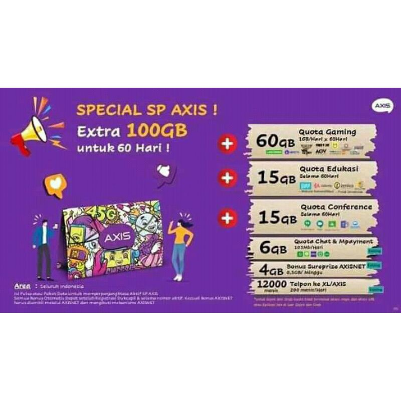 kartu Paket Axis 100GB 60 hari  (bisa COD)