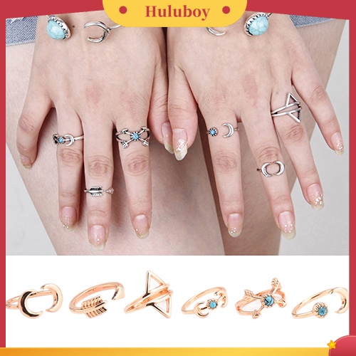 Hu Hu Hu Hu Hu Alat Bantu Pasang Kacamata♡ 6pcs Cincin Buku Jari Aneka Bentuk Warna Silver Untuk Wanita