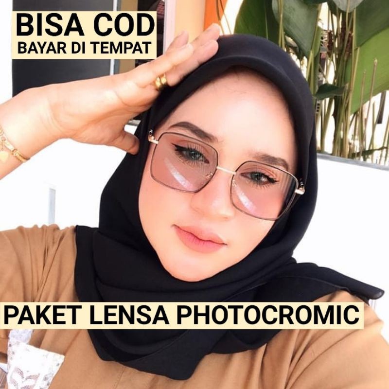 [TERLARIS] KACAMATA LENSA OPTIK PHOTOCROMIC BLUERAY ANTI RADIASI VINTAGE FASHION STYLE BERUBAH WARNA 9691