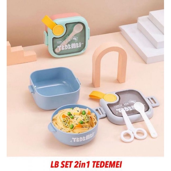Lunch Box TEDEMEI SET 2IN1 / Kotak Bekal Makan Anak Stainless Lunch Box Sendok Gunting TEDEMEI