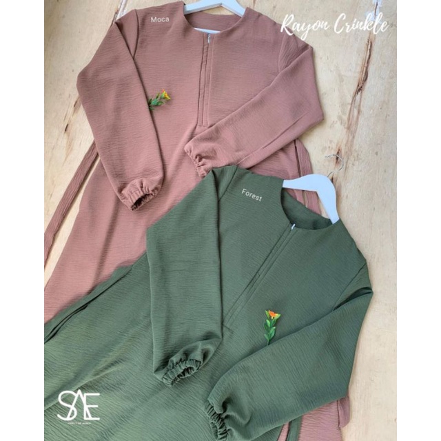 [Produk Original] Gamis SAE Simply Of Aegea Rayon Crinkle Forest XL