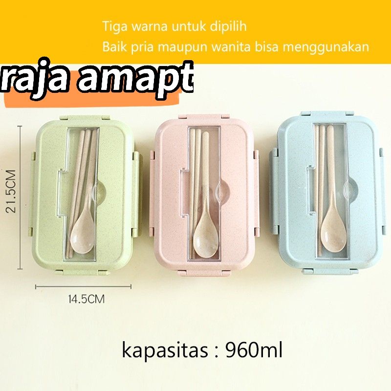 KOTAK MAKAN/LUNCH BOX JERAMI ANTI TUMPAH BPA FREE (PLUS SENDOK DAN GARPU)