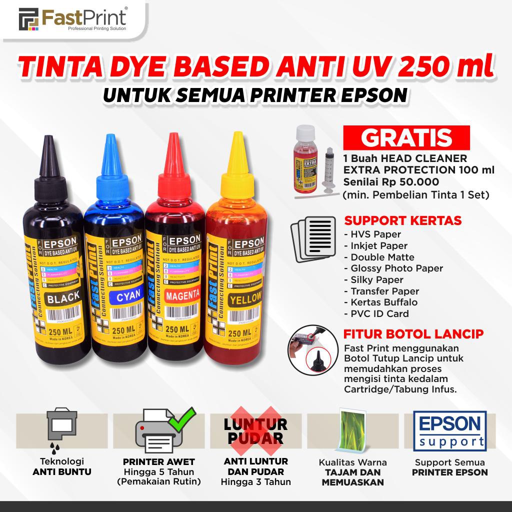 Tinta Dye Based Anti UV Epson 1 Set - 4 Warna - 250 ML