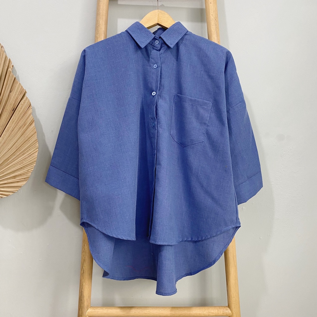 KEMEJA POLOS RAISA KATUN PREMIUM SHIRT BTS B089-Denim Blue