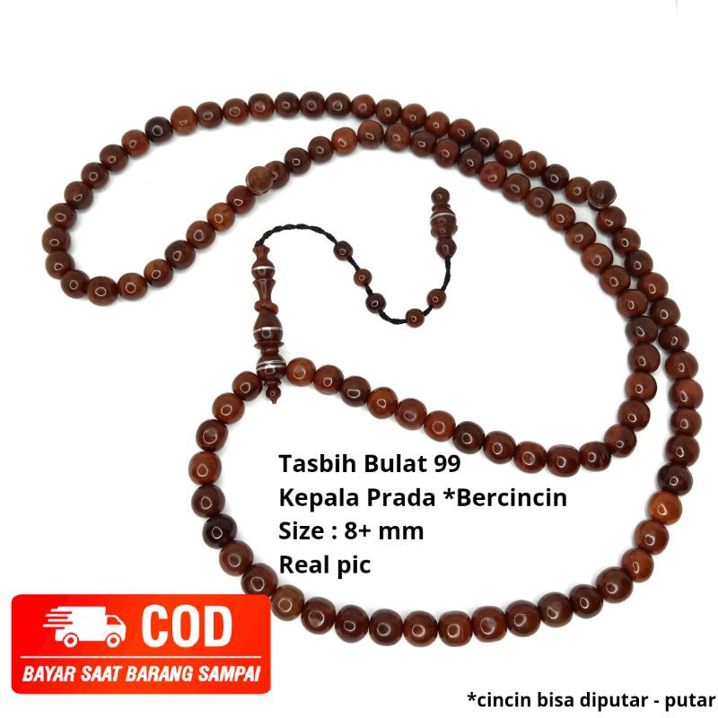 Tasbih kokka kaukah kaokah koka bulat 99 uk 8mm+  kepala prada timah bercincin