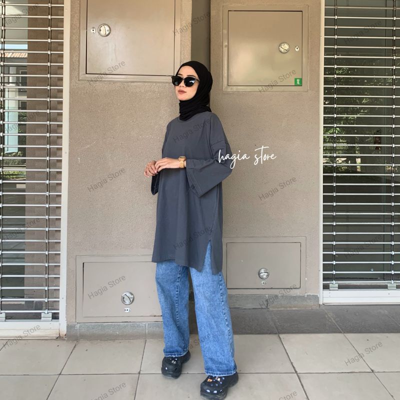 Lexa kaos oversize wanita top hijab basic by hagia kaos polos | baju atasan wanita | baju polos | oversize Hitam