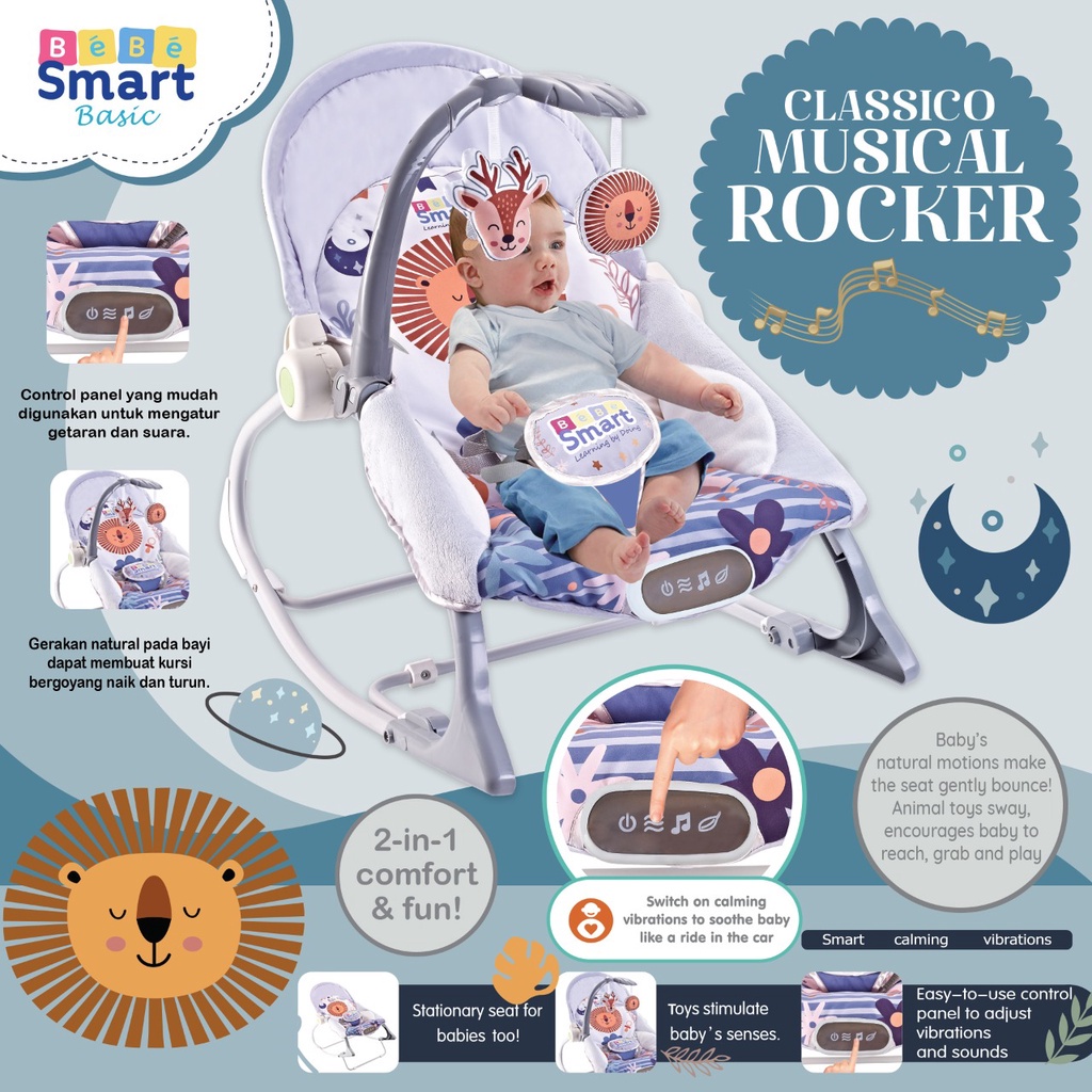 Bebe Smart Classico Musical Rocker Kursi Goyang Bayi Papa Lion