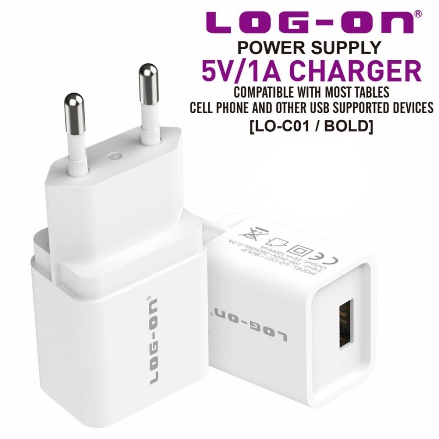 ADAPTOR CHARGER - BATOK CHARGER 1 USB LOG-ON LO-C01 5V 1A