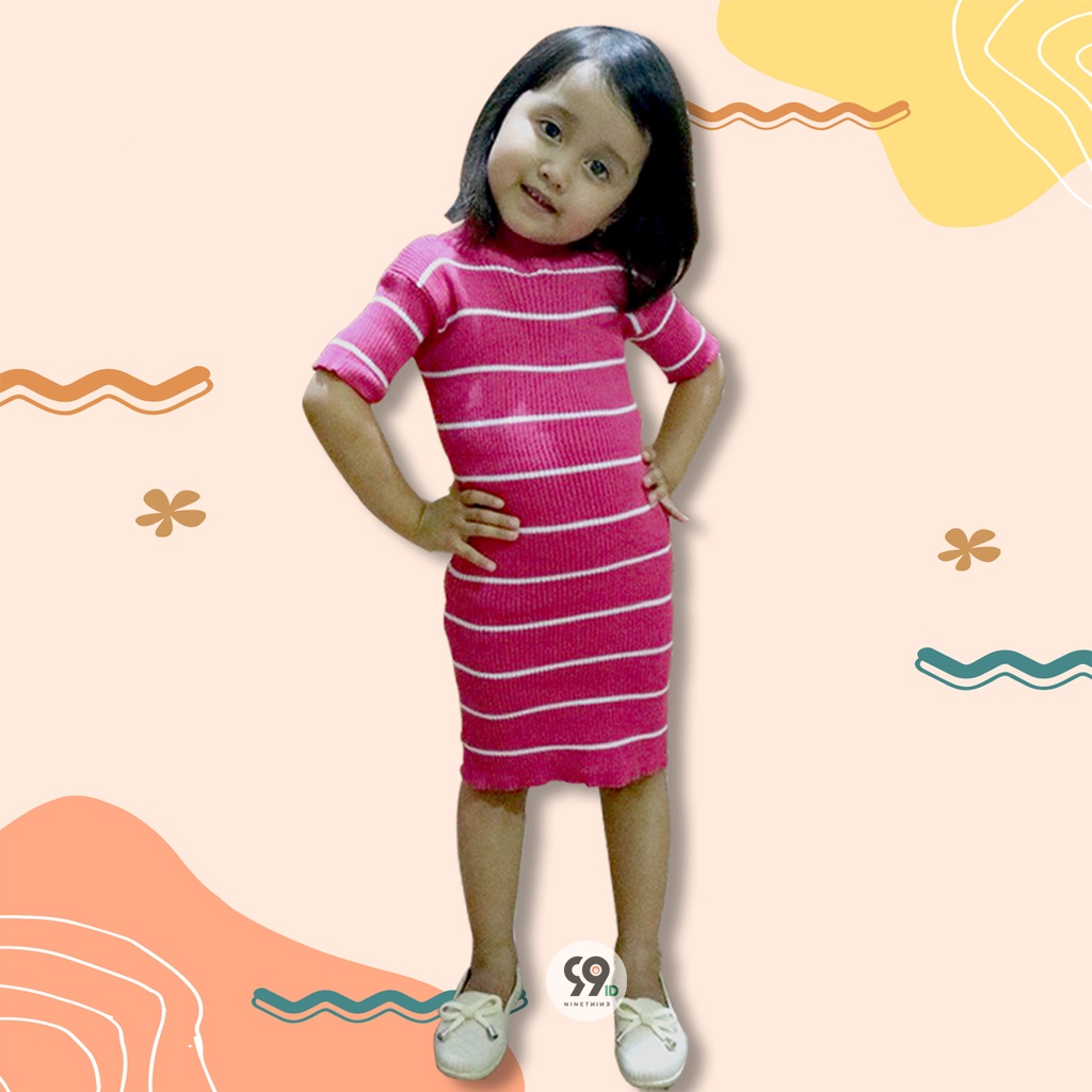 BAJU RAJUT DRESS KALILA STRIPE 1-3th anak perempuan tangan pendek