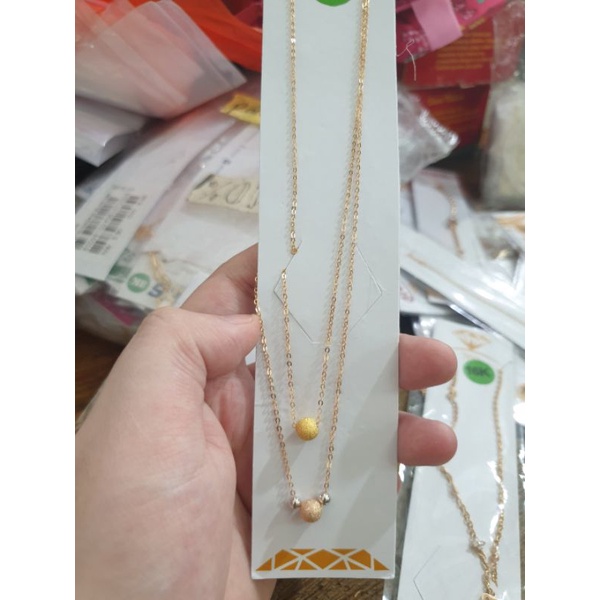 Kalung double layer dua 2 susun bola candy pasir gold rosegold emas asli 700 70% 16k