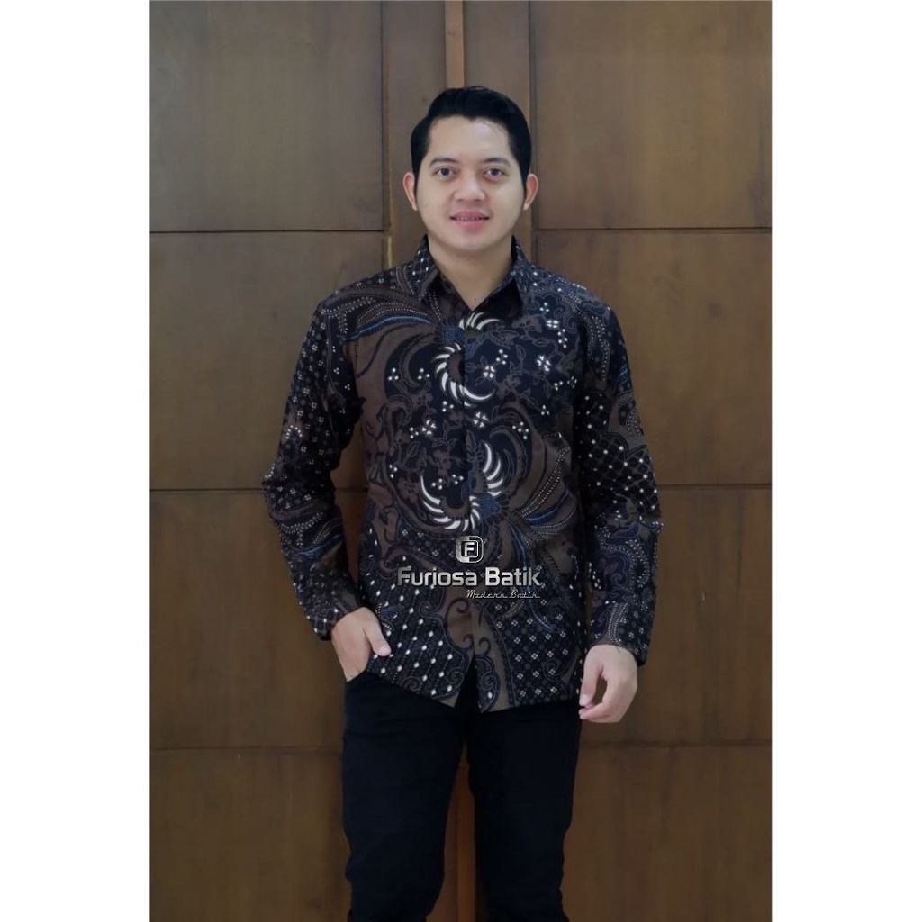 FURIOSA BATIK SONGKET BIRU KEMEJA Batik Pria Lengan Panjang ukuran M L XL XXL