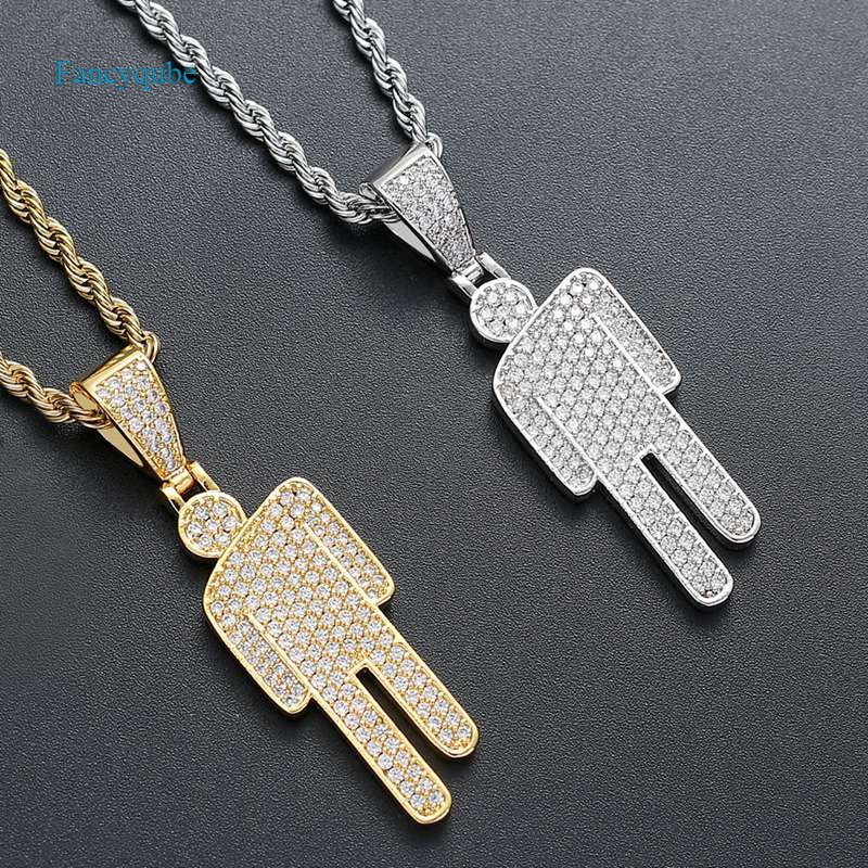 New Europe and the United States Billie Eilish with a tilted head pendant full of zircon hiphop hiphop necklace