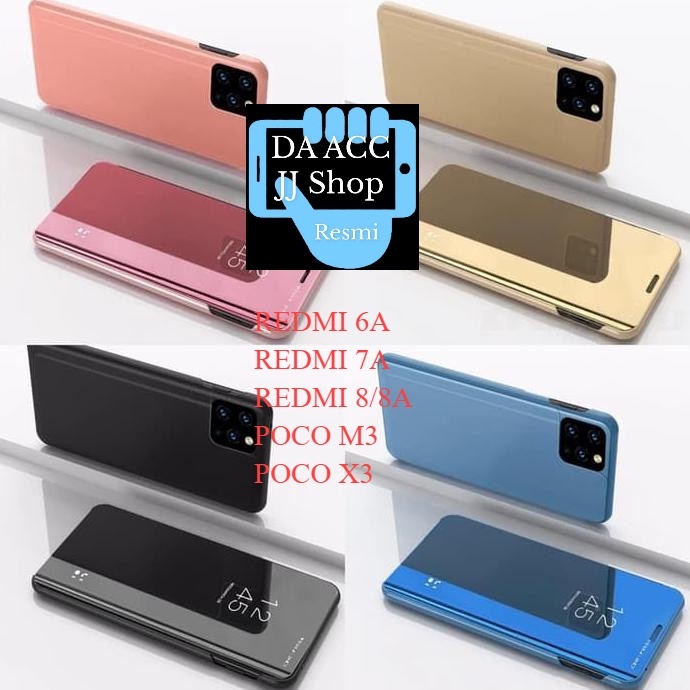 COD xiaomi redmi 6A 7A 8 8A POCO X3 POCO M3 MI NOTE 6 PRO Flip Cover Mirror Standing Case Smart View