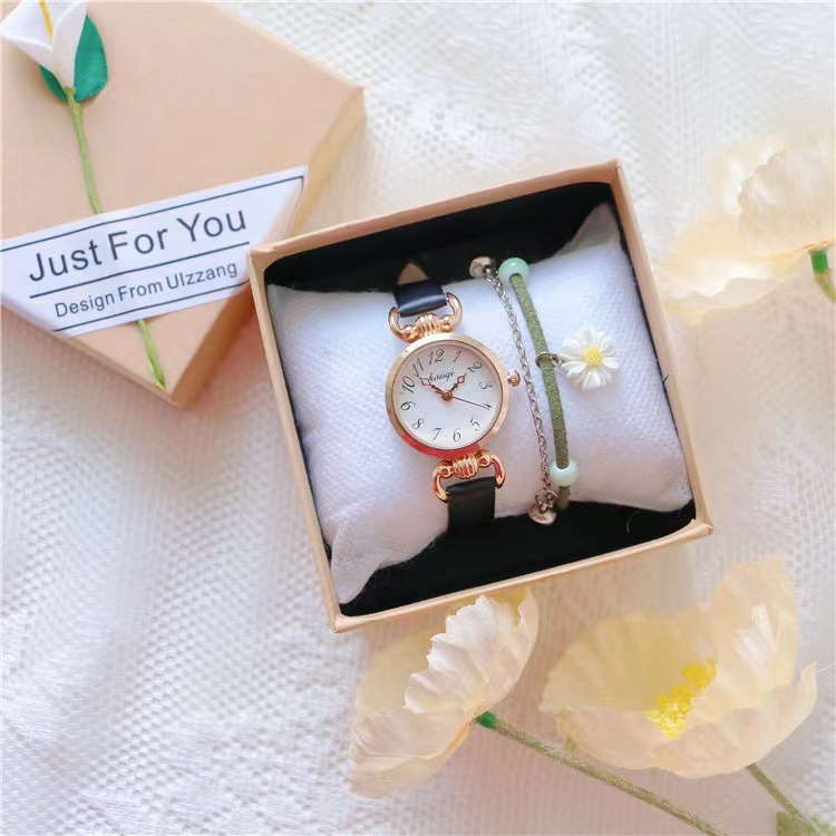 [COD] Jam Tangan Wanita Elegan Strap Pu Dial Bulat Angka Korean Fashion Import