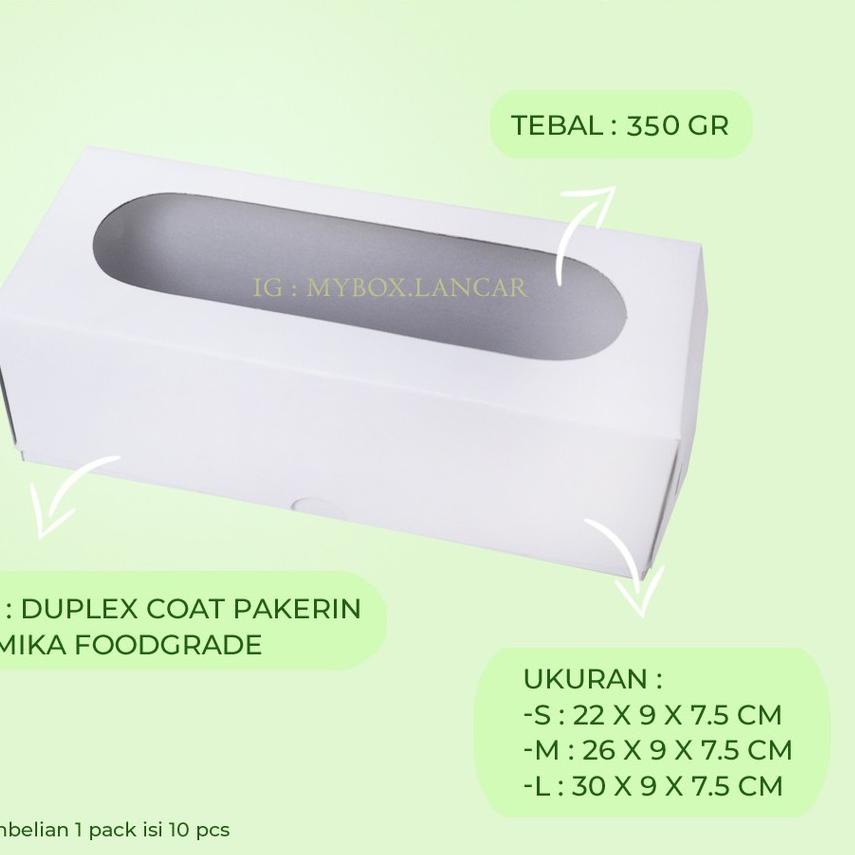 

❅ (10 LEMBAR) 26X9X7,5 CM DUS ROLLTART OVAL PUTIH MEDIUM, BOX ROLL CAKE - DUS KUE ROLL TART PUTIH ♛