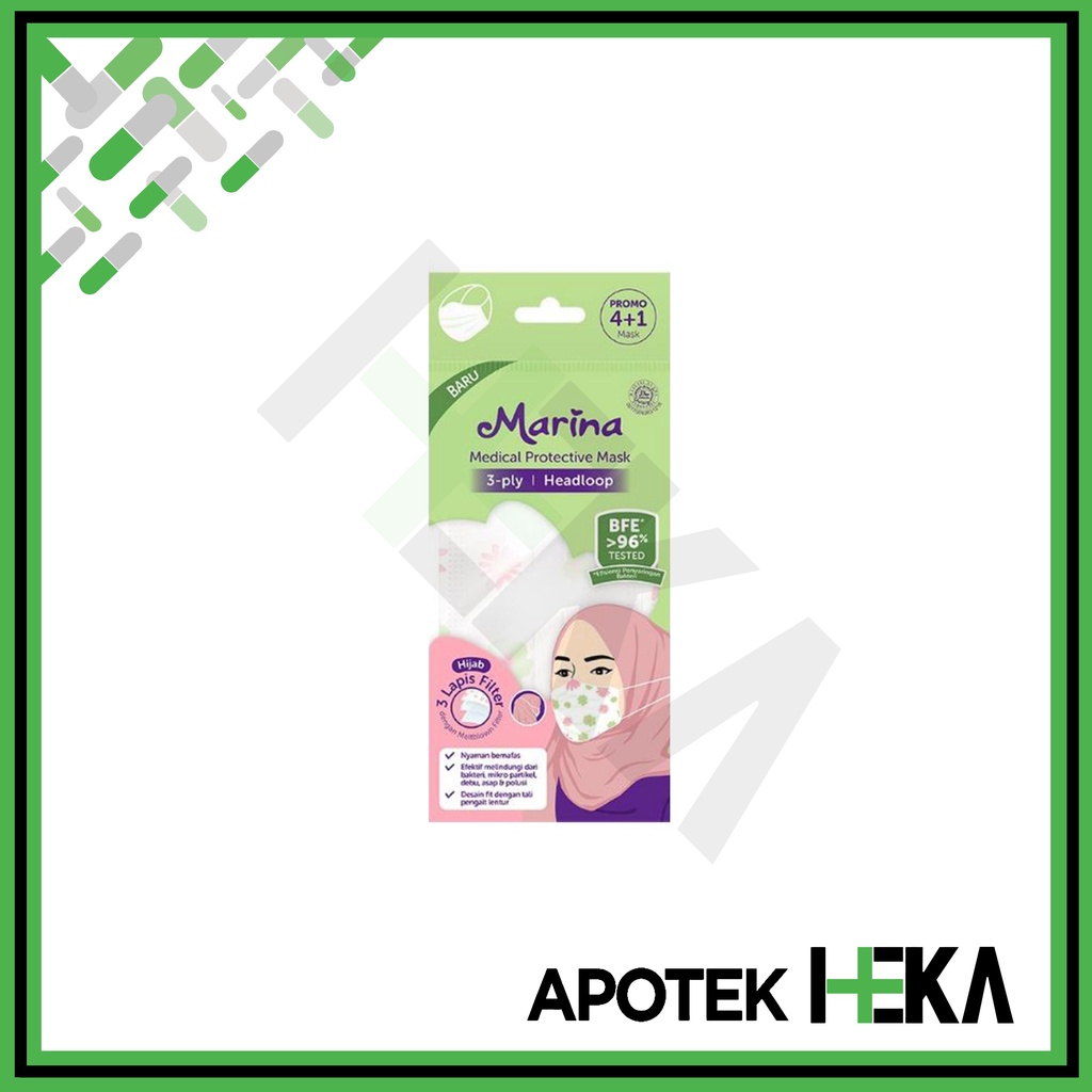 Marina Masker Medis Hijab Headloop 3 ply Motif Bunga 5 pcs Disposable (SEMARANG)