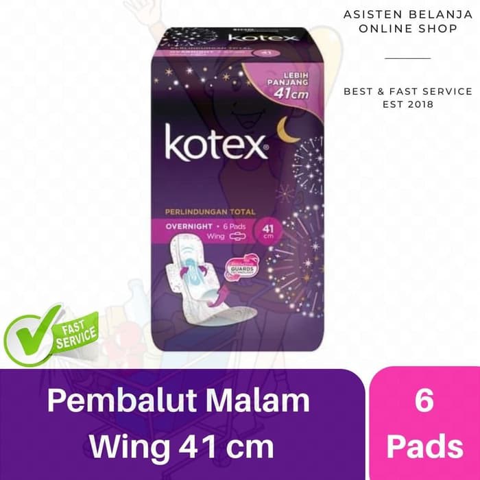 KOTEX Over Night Wing 41 cm isi 6 Pads Pembalut Malam Wanita Sayap