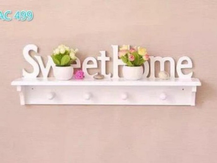 Rak dinding vintage SWEETHOME (dengan 4buah hook gantungan )