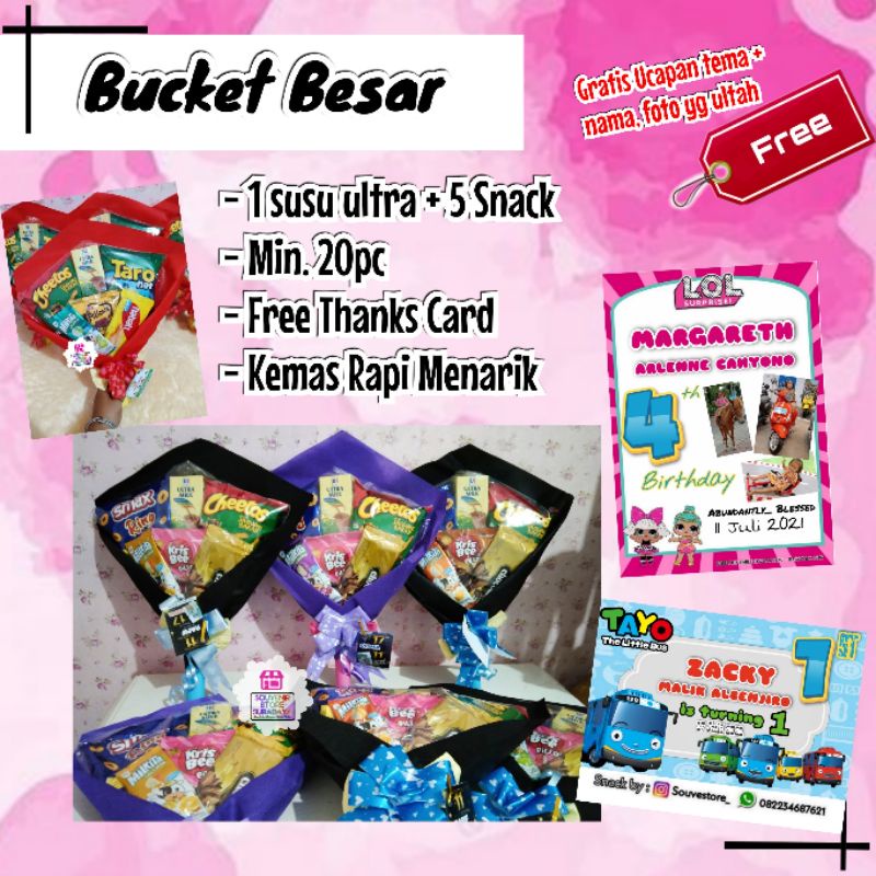 Bucket snack ulang tahun/ bucket jajan murah/ bucket wisuda / bucket Kekinian / bucket murah