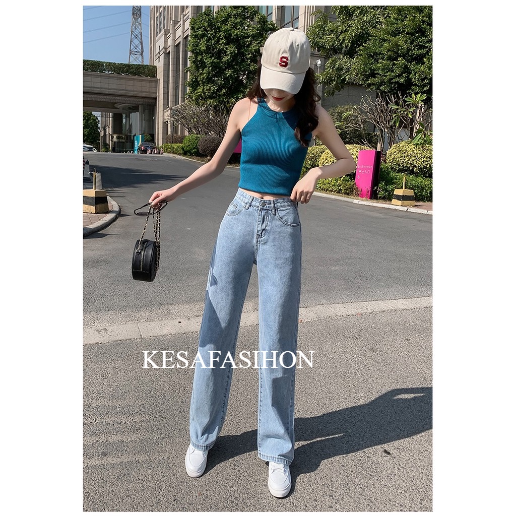 2022 model terbaru korea jeans kulot, high waist bahan adem