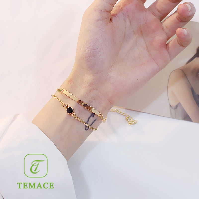 Baja Titanium 18K naik emas gelang baja bulat manik Han Cai gelang wanita emas bintang terkenal sepe