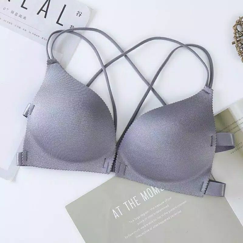 Bra Wanita Bralette Push Up Tanpa Kawat Kancing Depan bra import push up one piece seamless BH BSPD-Abu