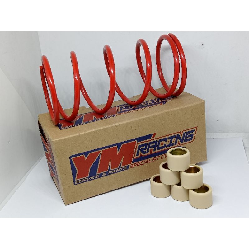 UPGRADE PER CVT 2000 RPM PLUS ROLLER SET 6 BUTIR ALL MATIC // PER CVT 2000RPM + ROLLER [ PER CVT 2000rpm dan Roller ] UPGRADE (CVT) UNTUK SEGALA MOTOR MATIC // HONDA | YAMAHA / SUZUKI (untuk semua motor matic) CVT YM RACING