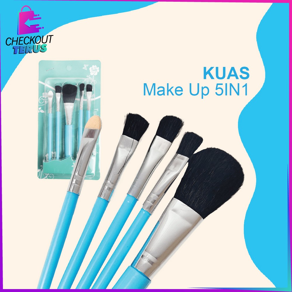 CT K129 Kuas Make Up Set 5 IN 1 Mini Travel Brush Eye Shadow Foundation Blusher Tools Set Alat Make Up