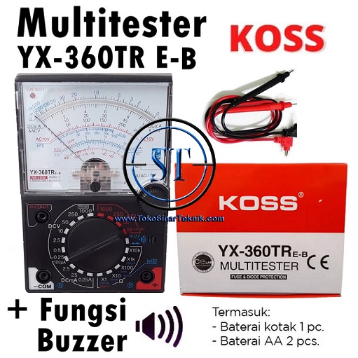 Multitester Multimeter Tester Avometer Analog Jarum Kabel Merah Hitam  Voltase Ohm Ampere KOSS YX-360TR E-B Plus Baterai Tinggal Pakai